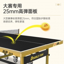 双鱼Doublefish 266 专业乒乓球桌 可折叠移动式 乒乓球台 黑色台面